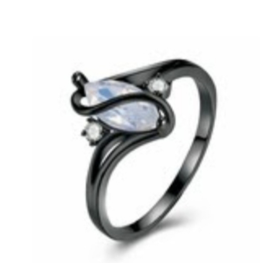 New Marquise Cut Aurora Borealis Black Gold Filled Ribbon Ring.